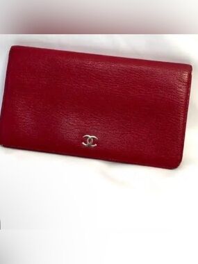 CHANEL Red Leather Flap Long Wallet